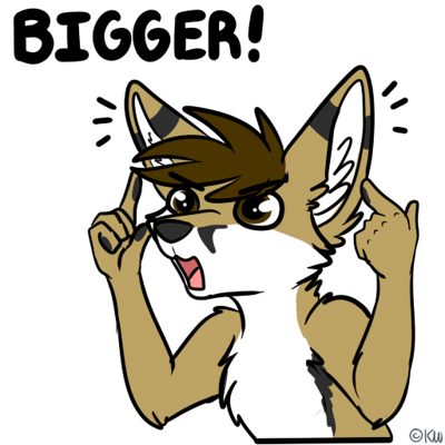 Kobaj pointing at his ears and yelling 'bigger'.