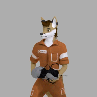 Kobaj trying to prove the cake is not a lie by completing portal puzzles.