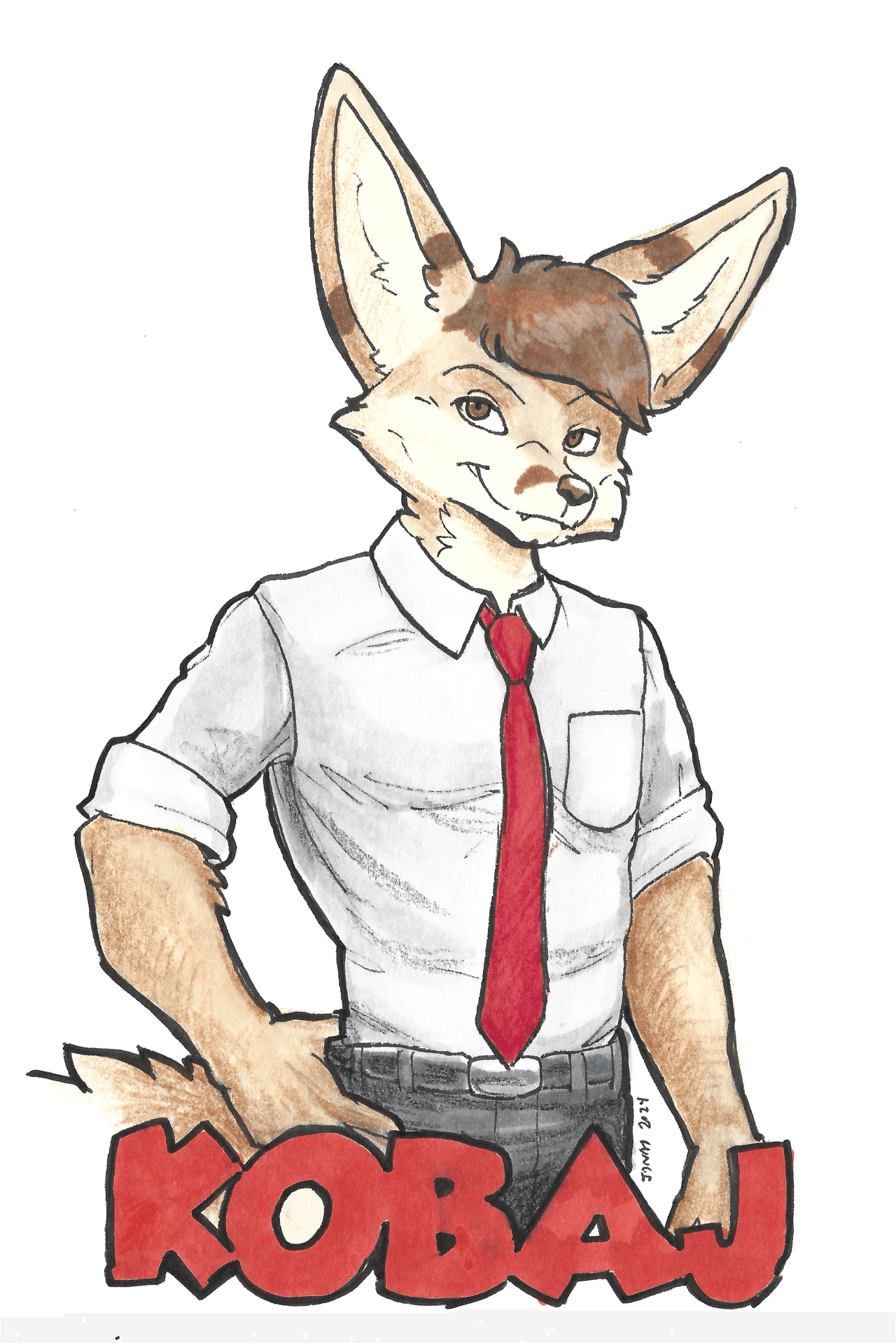 Kobaj ready to go to work for a typical office job. (badge for FC 2025, theme: animal business).