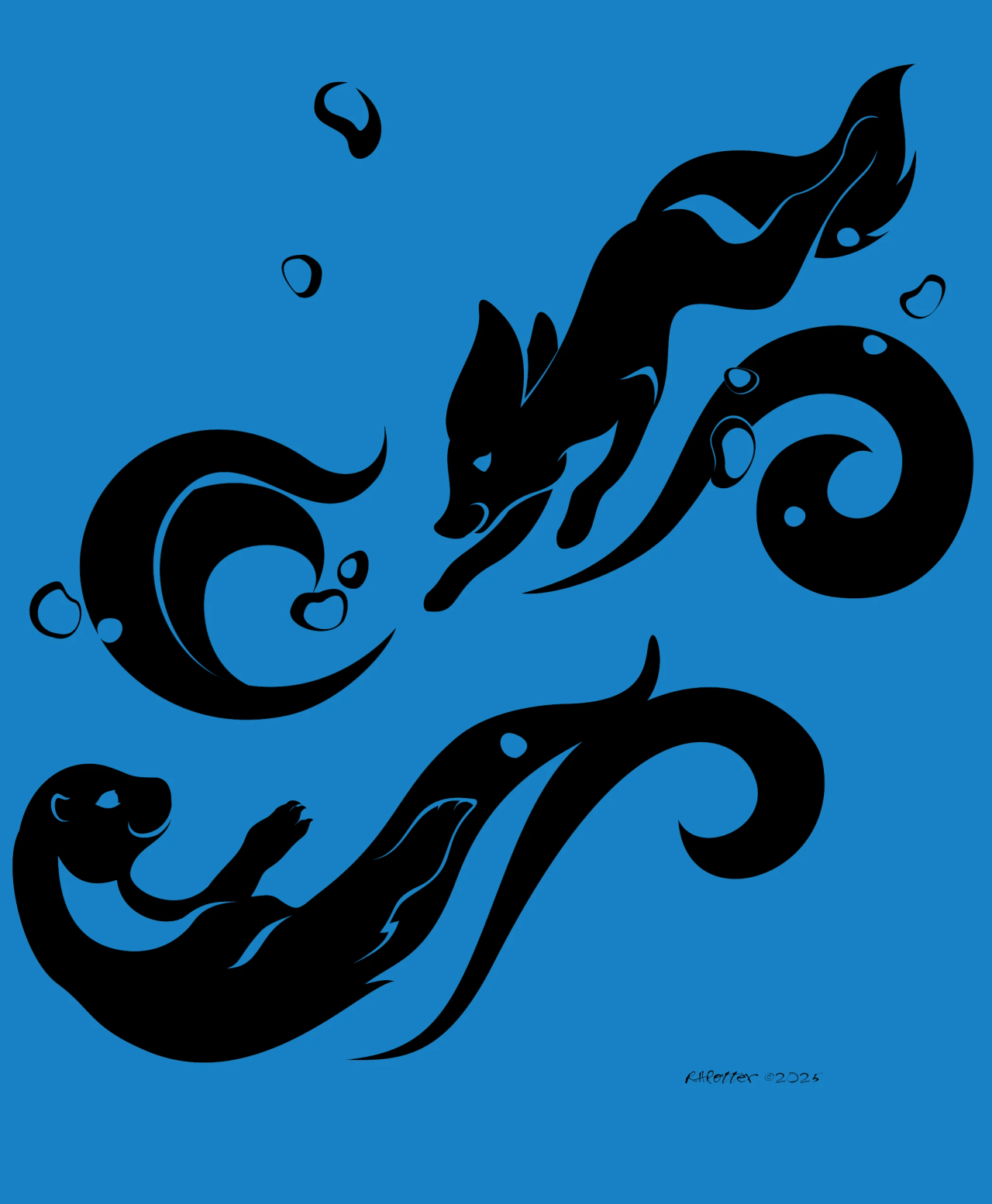 Kobaj diving under the water with his favorite otter friend.