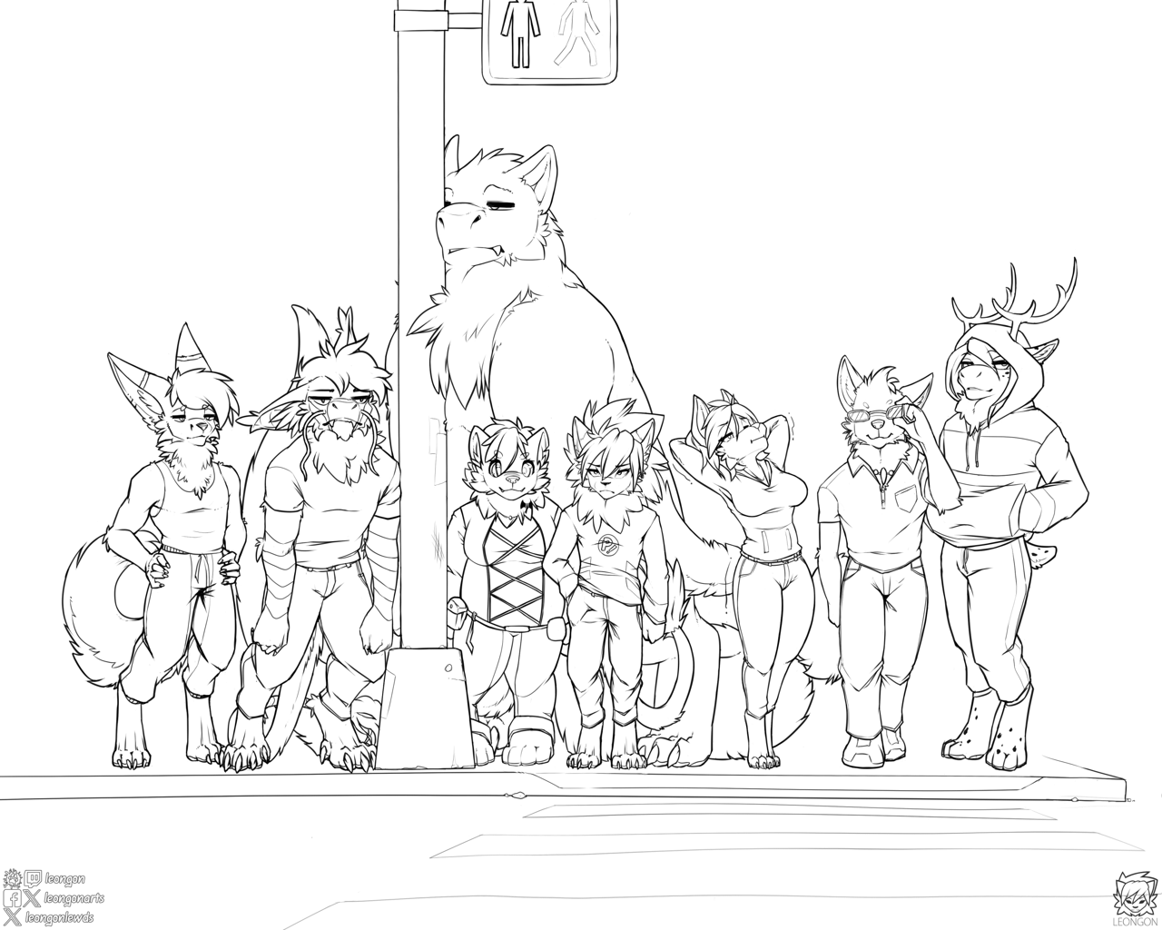 Kobaj waiting at an intersection with a bunch of other furs, they somehow seem familiar.