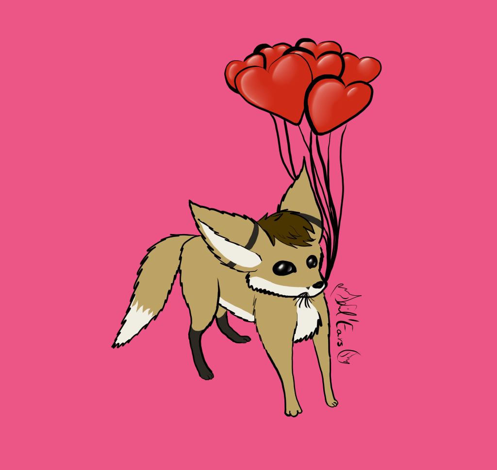 Kobaj holding some balloons.