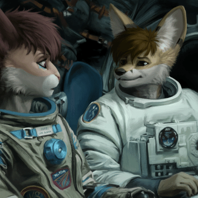 Kobaj rendezvous with Woofy aboard an old soyuz capsul in space just above Earth.