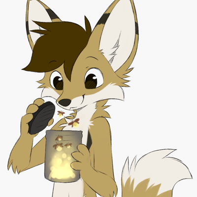 Kobaj opening up a jar of fireflies that playfully dance around him and light up the night.