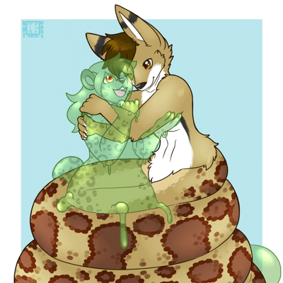 Kobaj as a naga hugging Aubirb as a jelly.