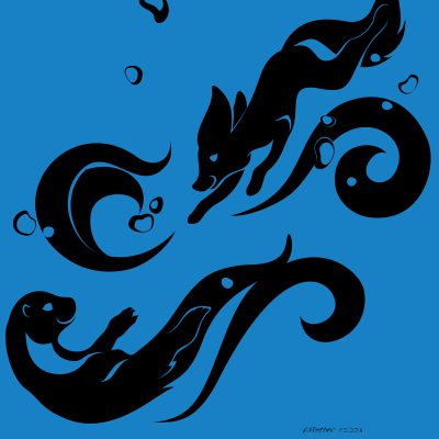 Kobaj diving under the water with his favorite otter friend.