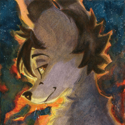 Kobaj standing innocently infront of a burning structure.