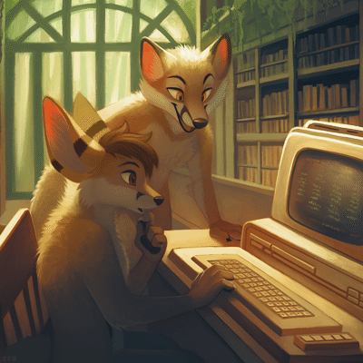 Kobaj discovers an ancient terminal in a long forgotten library, and Binary is there to help show him how it works.