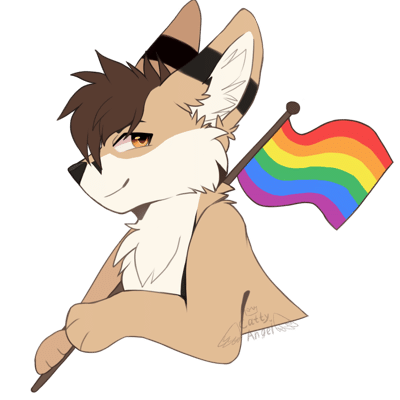 Kobaj holding up a pride flag.